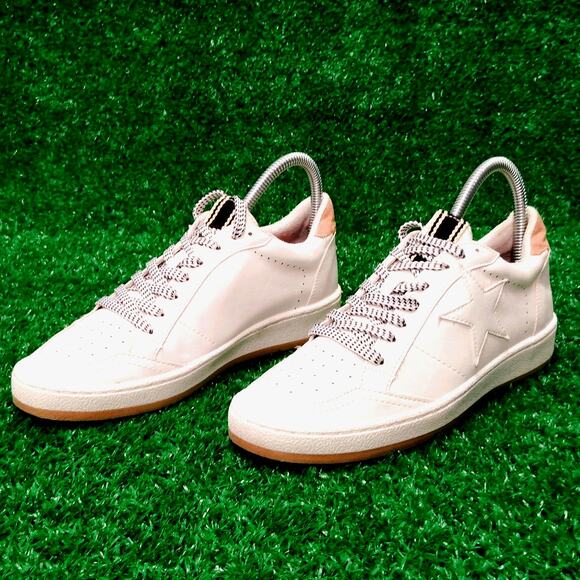 Shu Shop Sneakers Shoes Women's Size 6.5 White Leather Park Metallic Lace Up - Picture 1 of 6